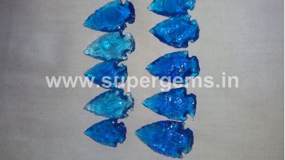 Picture of blue obsidian glass arrowheads