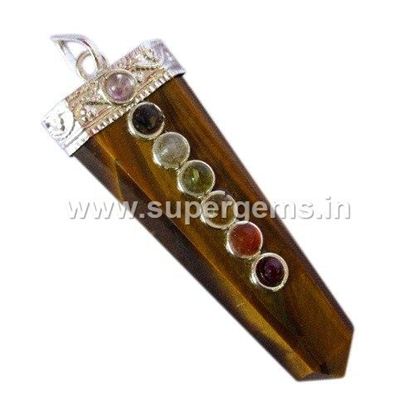 Picture of tiger eye 7 chakra flat pencil pendant