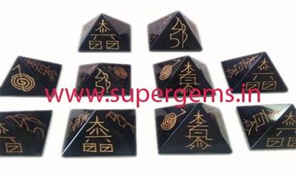 Picture of black agate reikiusai pyramid 