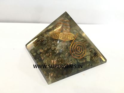 Picture of labradorite flower of life orgonite pyramid